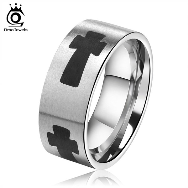 New Fashion 8mm Width Black Cross Ring Lover's 316L Stainless Steel Party Events Ring for Men Women GTR03