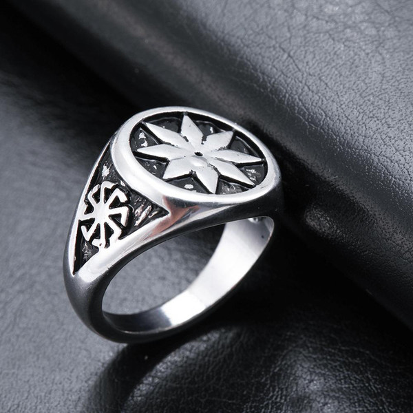 Wholesale Viking Style Antique Silver Color Kolovrat Sun Symbol Slavic ALATYR Star Ring for Men Free Shipping