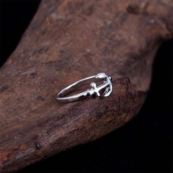 Wholesale Retail zinc alloy cheap anchor shape silver plated women wedding ring as gift