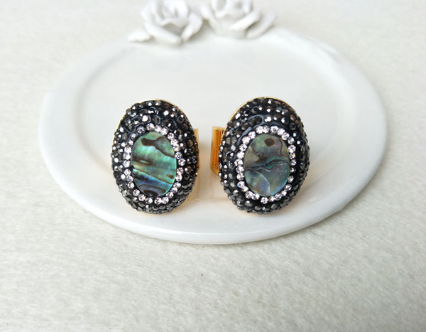 6pcs Gold color Natural Abalone Shell rings,Pave Crystal Rhinestone Jewelry Finger Ring R74