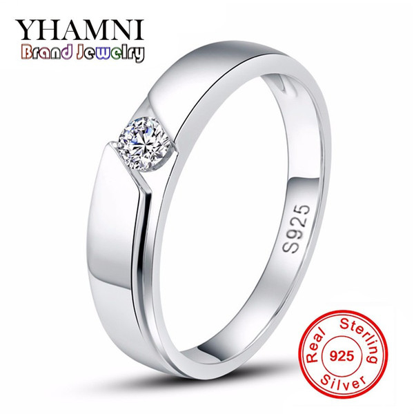 YHAMNI Real Solid Silver Ring Men 925 Silver Jewelry 0.5 Carat CZ Diamond Wedding Rings for Men and Women D09