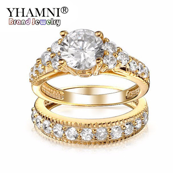 YHAMNI Luxury Ring Gold Filled Lovers Double Ring New Fashion Jewelry 1ct Diamond SONA Engagement Rings For Women YDAR-0004