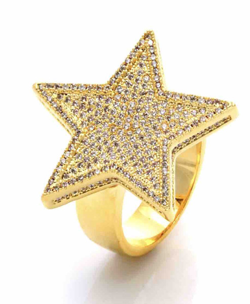 2017 yellow gold color mens jewelry wedding engagement hip hop bling size 9-11 micro pave cz star mens gold rings