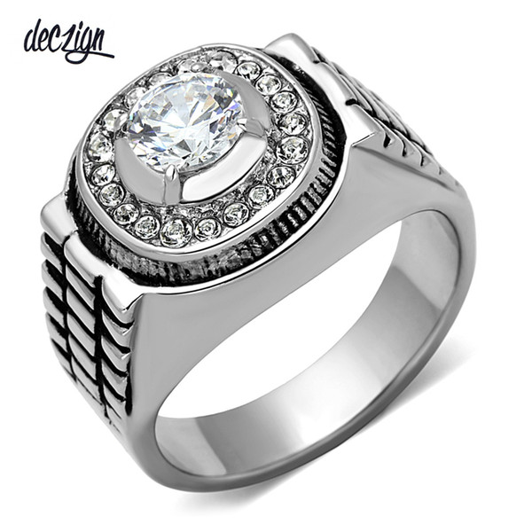 Deczign American Design Luxury Ring Hot Men Unisex New Style Rhodium-color Main Stone Stainless Steel Rings TK948