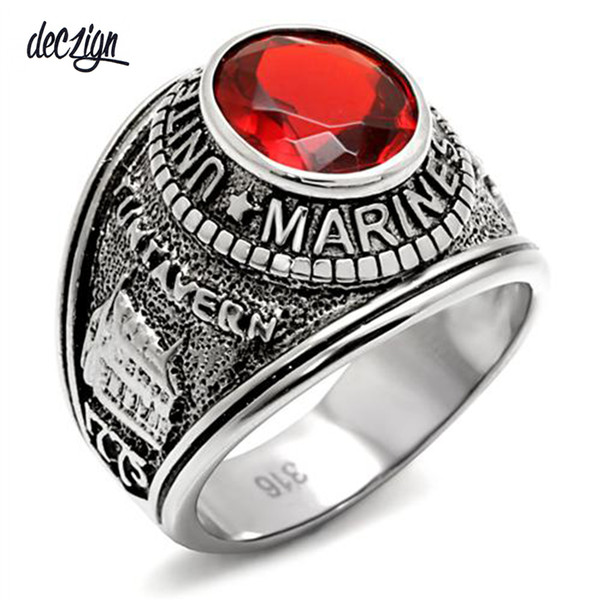 Deczign 2019 New US Marine Army Rings for Men Hip Hop Gothic Stainless Steel Red Stone Costumes Hot Antique Jewelry TK414703