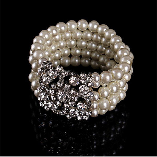 Fashionable Bride's Wedding Garment in Europe and America Hand-ornamented Pearl Ring Delicate Diamond Lady's Bracelet Jewelry