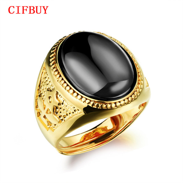 CIFBUY Black/Red/Green Stone Men Ring Gold Color New Arrival High Quality Wedding Party Rings Men Jewelry KJ035