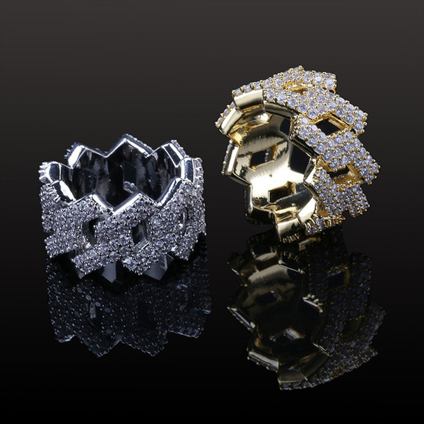 Fashion Rings Jewelry Exquisite Grade Quality 18K Gold Plated Geometric Rings Hip Hop Men Women Micro Pave Full Zircon Rings Wholesale LR103