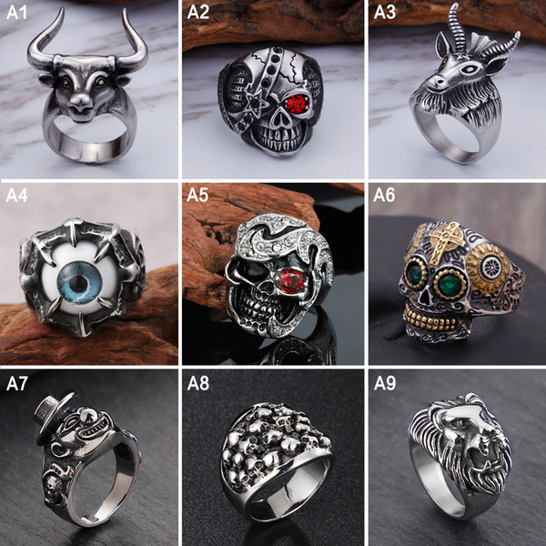 Top Quality Retro Gothic Punk Smart Titanium Ring For Men Metal Animal Skull Ring 2019 Stainless Steel Jewelry