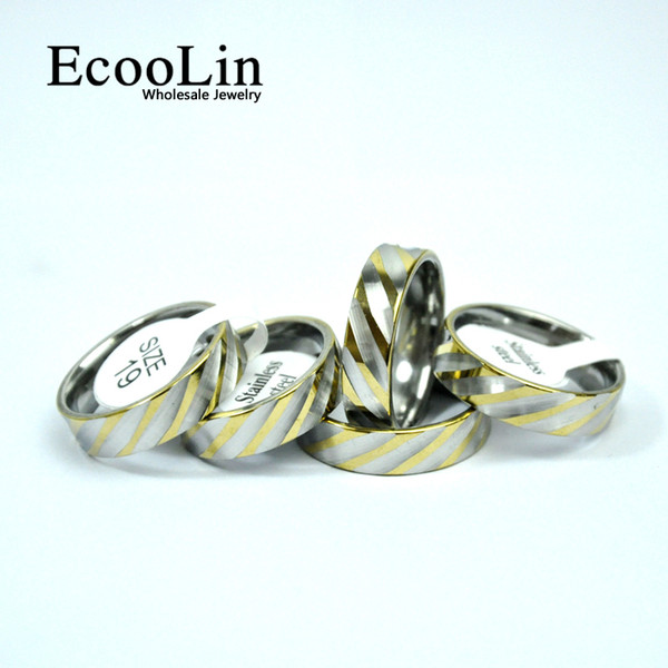 EcooLin Jewelry New design Fashion Water Ripple Gold Stainless Steel Rings For Women Men Jewelry Wholesale Bules Ring Lots Never Fade LB4013