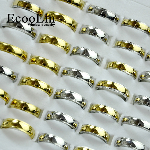 EcooLin Jewelry 3 Colors Mixed New Design Gold Stainless Steel Rings For Women Men Jewelry Wholesale Bules Ring Lots Never Fade LB4014