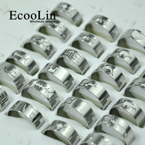 Mixed Styles Fashion Men Stainless Steel Openwork Engravin Rings Wholesale Jewelry Ring Lots LR117