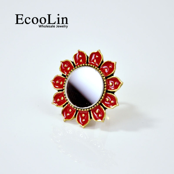 New Design Women's Sunflower Flower Mirror Looking Glass Rings Women Creative Jewelry Wholesale Famale Ring Dropshipping LR4103