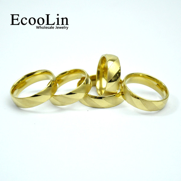 EcooLin Jewelry New Design Spiral Texture Gold Stainless Steel Rings For Women Men Jewelry Wholesale Bules Lots Never Fade Hot Sale LB4017