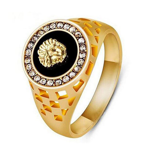 New Brand 18K Gold Sivler Plated Hiphop Austrian Crystal Black Lion Men Ring for Women Men Animal Anel Fashion Jewelry Drop Shipping