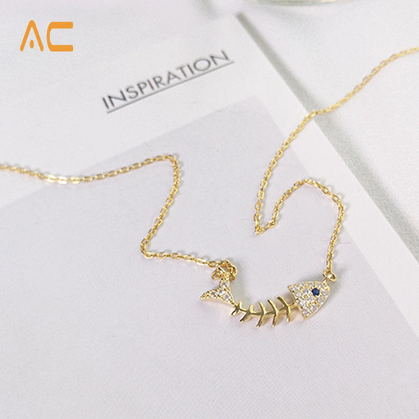 New arrival latest design popular 925 silver zircon stone fish pendant necklace for women as gift and daily wearring