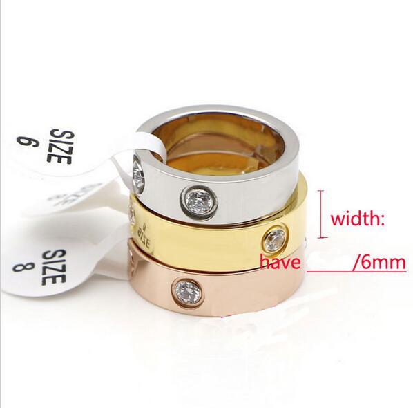 Hot sale Titanium Stainless Steel Love Rings for Women Men jewelry Couples Cubic Zirconia Wedding Rings Logo Bague Femme 6mm