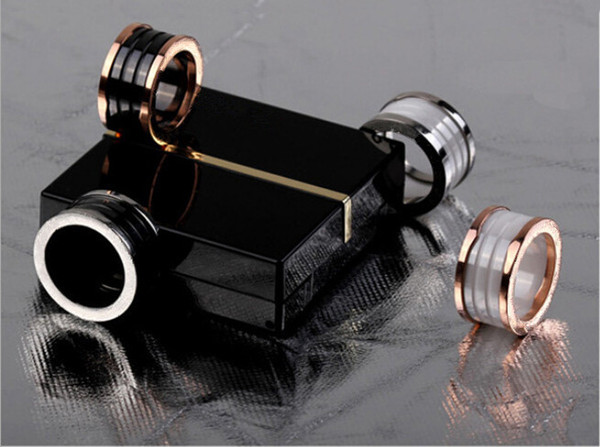 Black/White Ceramic Whorl Rings, Yellow Gold/ Rose Gold /Silver Metal colors Titanium Stainless steel Women/Men Jewelry---Size 5 to 13