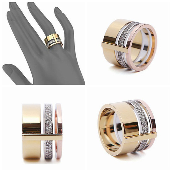 Hot Sale Classic 3 Rounds 18K Platinum Yellow Gold Plated Fashion Designer Brand Rings Gothic Jewelry For Women and Men Party Finger Ring