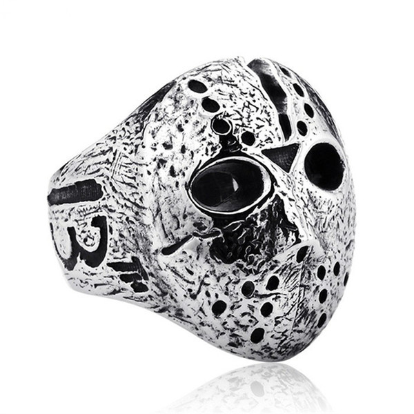 Black Friday Hockey Jason Mask SKull Rings Mens Stainless Steel Jewelry for Men Silver Halloween Jason Mask Ring Drop Shipping