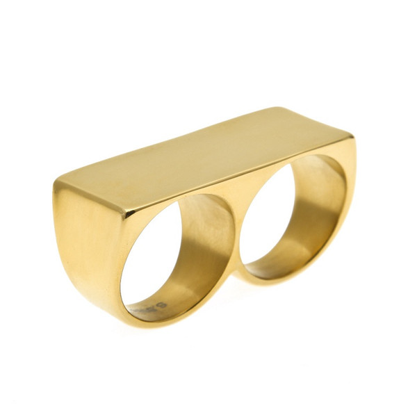 Mens Double Finger Rings New Fashion Hip Hop Jewelry High Quality Stainless Steel Mens Gold Rings