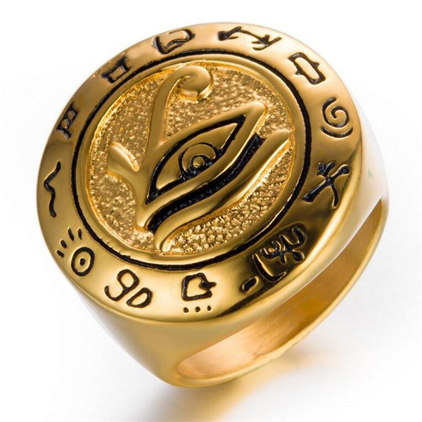 Eye of Horus Ring, Third Eye Ring,Egyptian Jewelry For Him, Gift, Stainless Steel Ring, Gold Mens Ring Ancient Statement Jewelry