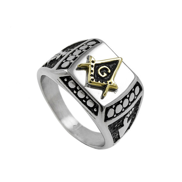 Titanium electric steel golden Freemasonry ring,Men's new accessories,Casting fashion personality rings