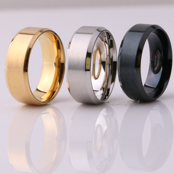 Fashion Jewelry 8MM Stainless Steel Ring Band Titanium Silver Black Gold Men Size 6 to 13 Wedding engagement Rings