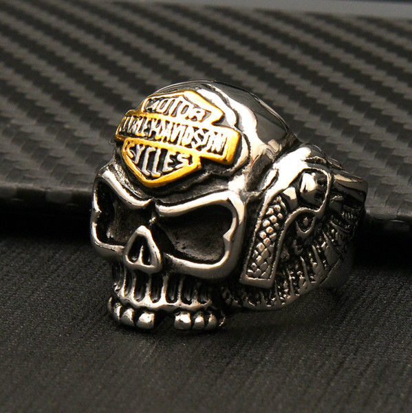 High Quality Full Titanium steel Mens Punk skeleton Rings Popular Personality Motorcycle Rock Rings Men Women Harley Skull RING