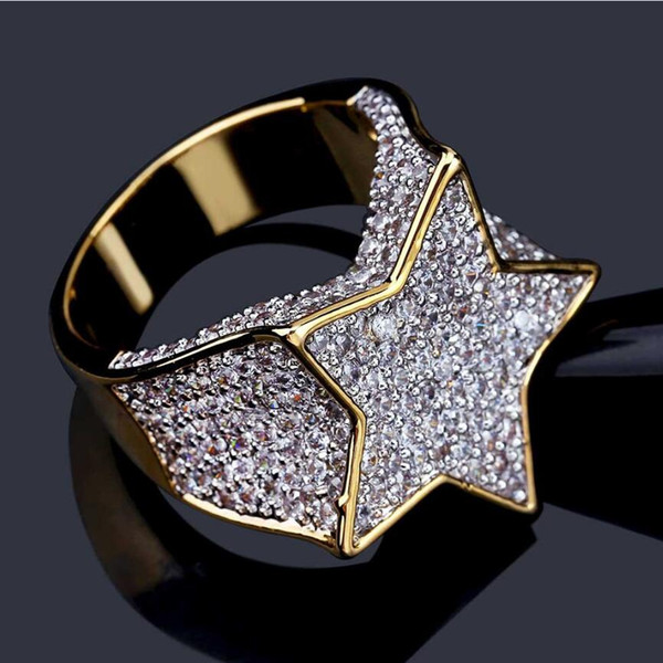 designer jewelry HIp hop rings five-pointed star zircon rings punk for men hot fashion free of shipping