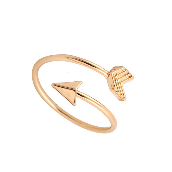 Wholesale- yiustar 2017 New Arrow Ring Gold Silver Pink Simple Party Dainty Female Arrow Rings Unique Adjustable Rings for Women R008