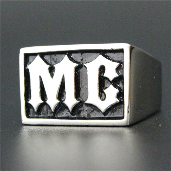 1pc Free Shipping New Motorcycles MC Ring 316L Stainless Steel Man Boy Fashion Personal Design Cool MC Biker Ring