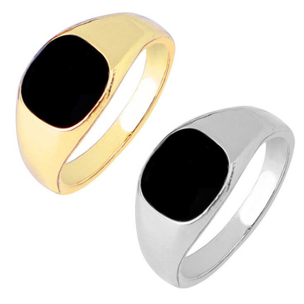 Fashion Men Ring Punk Black Enamel Ring Gold Silver 7-12 Size Rings Jewelry For Gift Hot