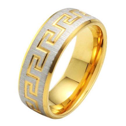 Luxury 316 Titanium Steel 18K yellow gold plated greek key wedding band ring men women silver gold