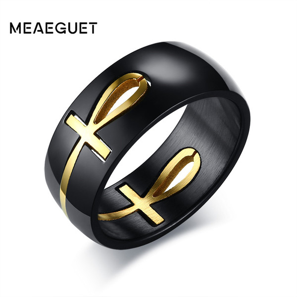 ashion Jewelry Rings Meaeguet Separable Ankh Egyptian Cross Ring Men Personalized Black Gold Stainless Steel Key of Life Wedding Male Ane...