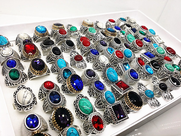 wholesale bulk lots assorted mix styles women's men's antique silver vintage turquoise stone rings brand new