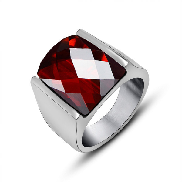 Natural Garnet Mens Ring Steel Titanium Sapphire Ruby Stainless Steel Gemstone Rings Simple Jewelry For Wholesale