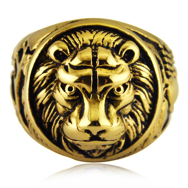 Hip hop Mens Stainless steel Animal head Biker Rings Skeleton Jewelry Gold Silver Lion Skull Signet Ring for Men