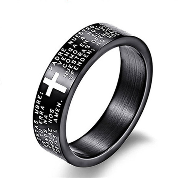 Fashion Scripture Cross Bible Text Jesus Tattoo Men Ring Rings For Women Titanium Steel Jewelry Gift