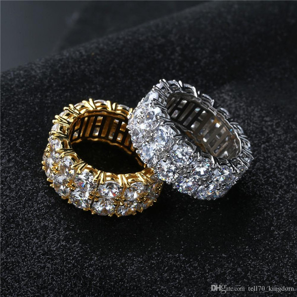 2 Rows Gold Silver BlingBling CZ Ring Zicron Copper Hip Hop Jewelry Luxury Ring Engagement Rings moda lusso Anelli Wedding Bands