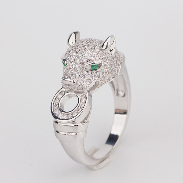 Luxury Casual Silver Rings Exquisite Cheetah Ring Full Diamond Animals Head Silver Rings Hot Fashion Wedding Ring Fine Jewelry Lover Gift