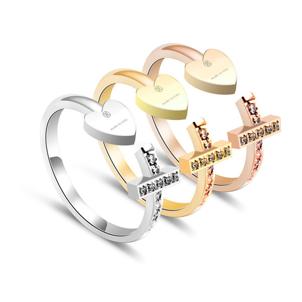 Stainless steel brand name fashion heart-shaped cross couple ring Platinum 18K rose gold love rings Valentine's Day gift