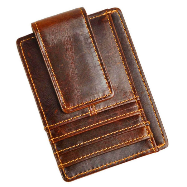 Male Quality Leather Designer Fashion Travel Slim Wallet Front Pocket Magnetic Money Clip Mini Card Case Purse For Men 1015c