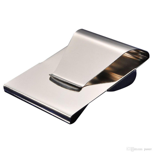 whole sale5) Stainless Steel Double Side Money Cash Credit Bank Card Holder Wallet Grip Clip