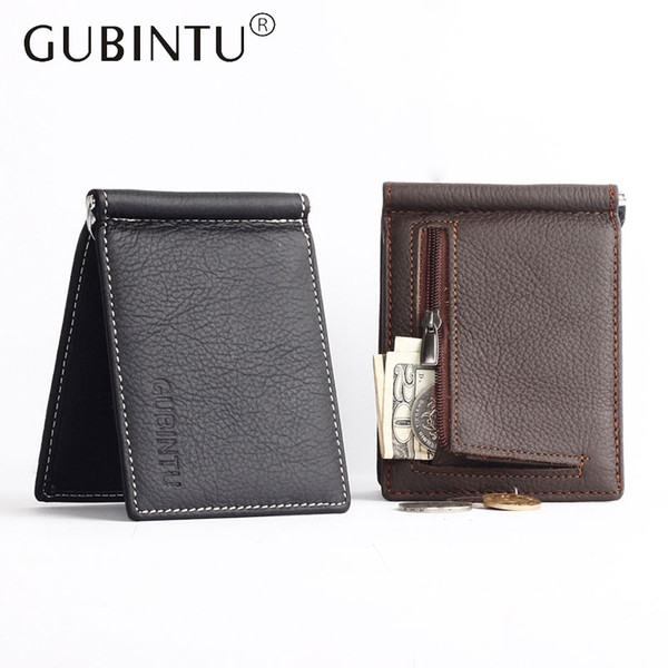 Wholesale-Famous Brand Soft Genuine Leather Money Clip with Zipper Coin Pocket Slim Male Wallet Purse Money Dollar Holder Carteras for Men