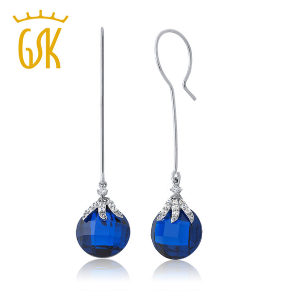 GemStoneKing 22.00 Ctw Simulated Blue Sapphire Bead Dangle Earrings For Women Fashionable 925 Sterling Silver Jewelry