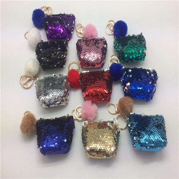 Mermaid Glittering Sequins Glitter Zipper Plush Ball Gifts Earphone Storage Bag Coin Purse Mini Wallet Key Buckle 4 5gr hh