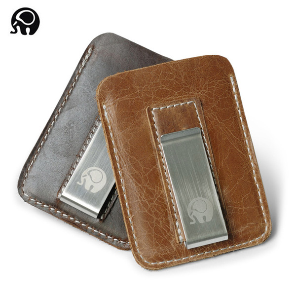 2017 NEW Genuine Cowhide Leather Money Clip Wallet Men Slip Metal Short Wallets Men Slim Clutch mini Convenient Wallet