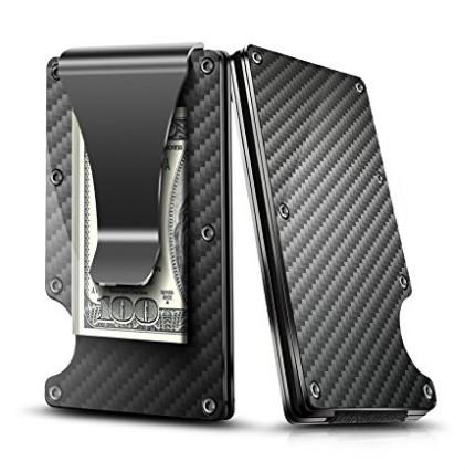 Black Carbon Fiber Money Clip, 2018 New Upgrade Version RFID Blocking Wallet, Slim Design Credit Card Business Card ID Holder for Men