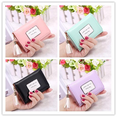 Fashion Korean style letter wallet short women wallet dark buckle purse 3 fold more capacity Pu material Money clips female